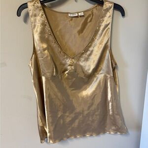 Cato Gold Satin Embellished Sleeveless Top Y2K Size Ladies Large